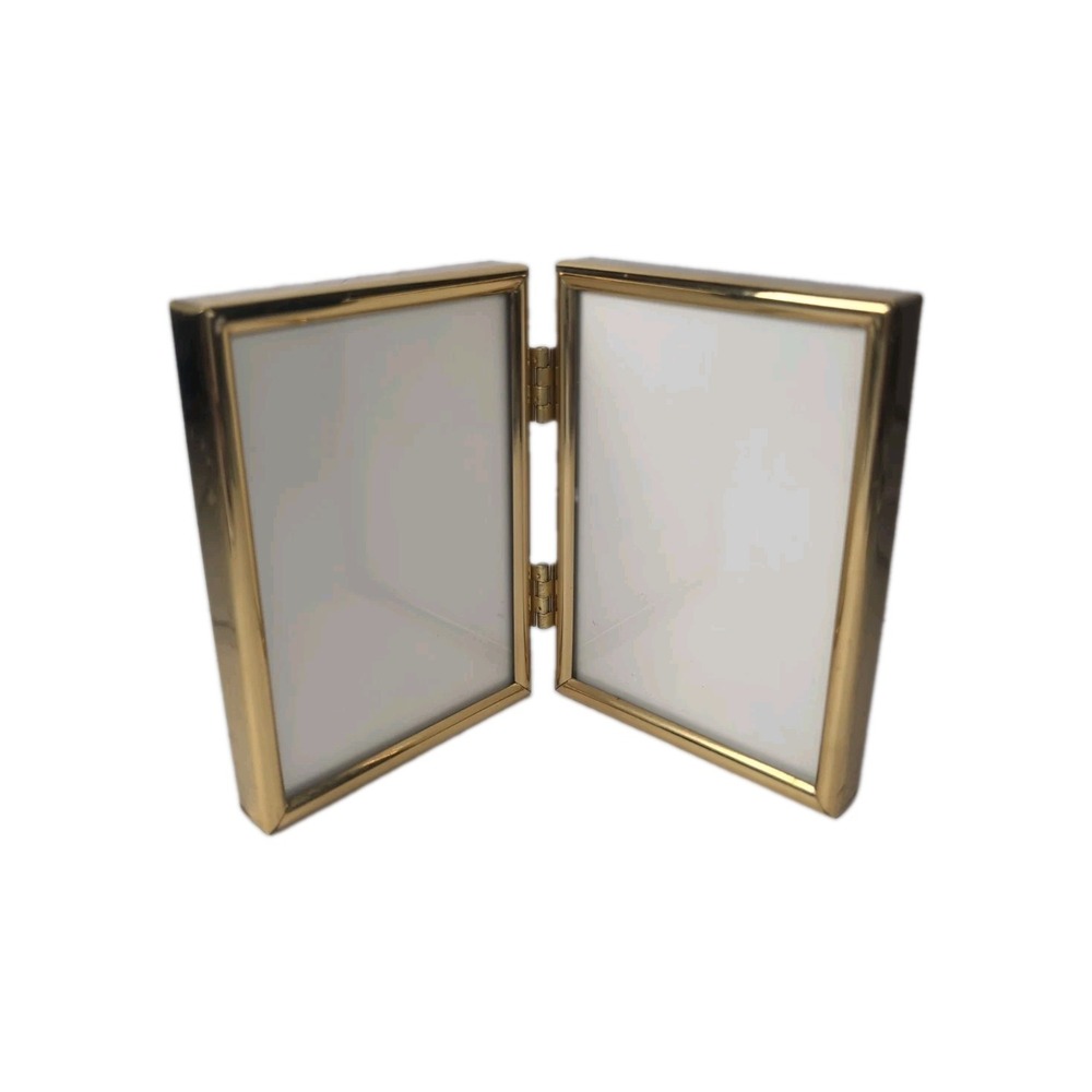 Vintage Capri Gold Brass  BI-FOLD Photo Picture Frame Double 4x6 Free Stand/Hang
